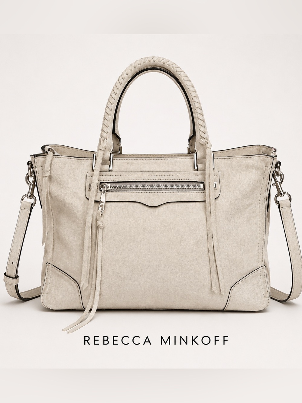 Rebecca Minkoff Regan Satchel Bag Suede in Beige / Taupe